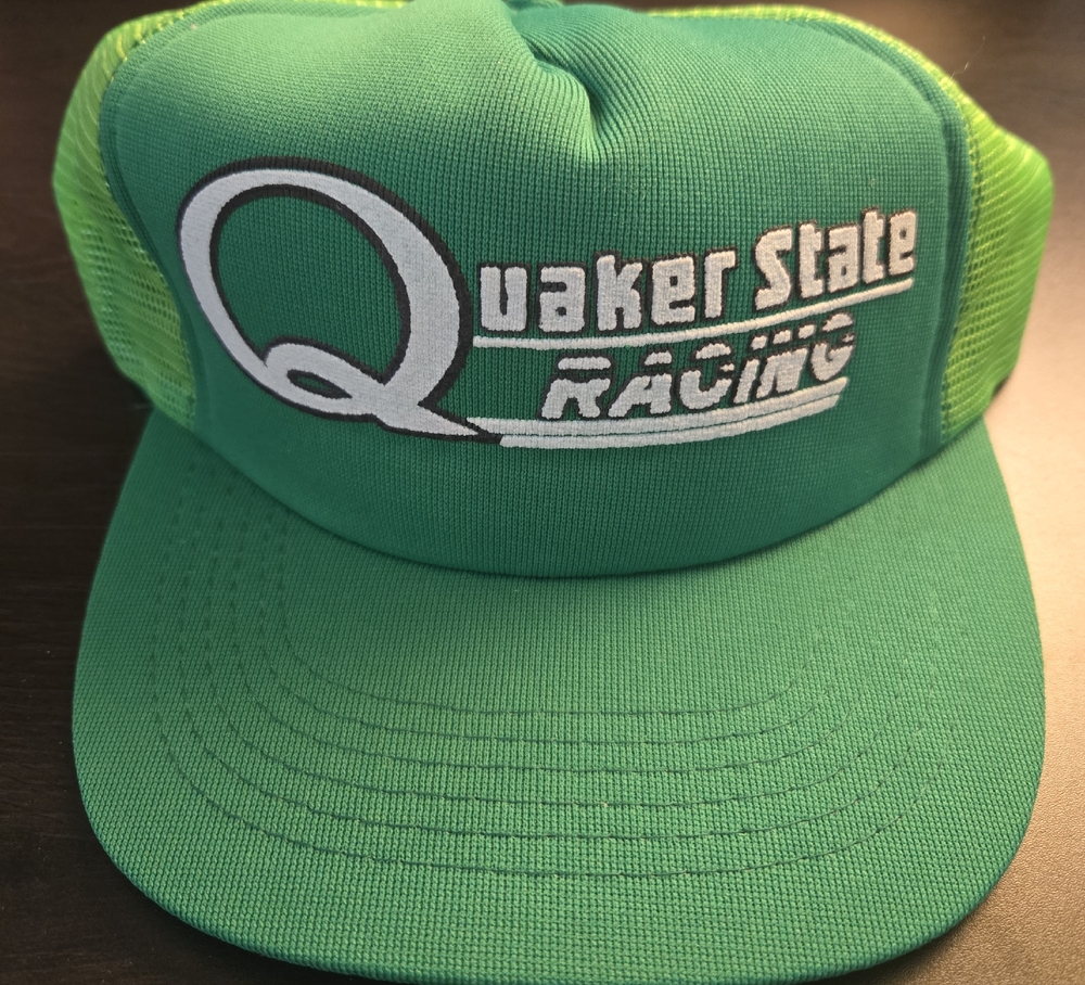 Vintage 90s Quaker State Racing Foam Mesh Back Nascar Snapback Trucker Green